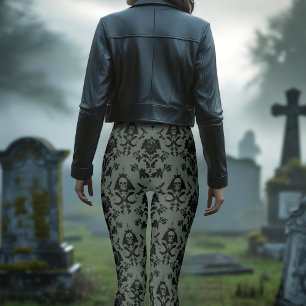 Leggings Crâne romantique et jambes Roses Damas