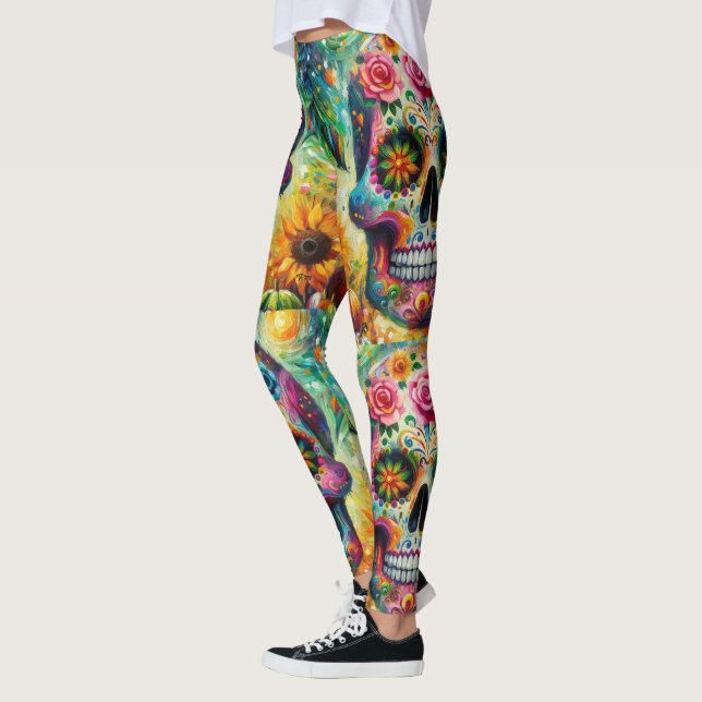Leggings Crâne sucre Dia De Los Muertos Jour des Morts (Gauche)