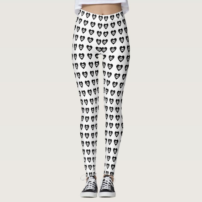 Leggings Crânes avec Coeurs Noirs Motif Halloween (Devant)