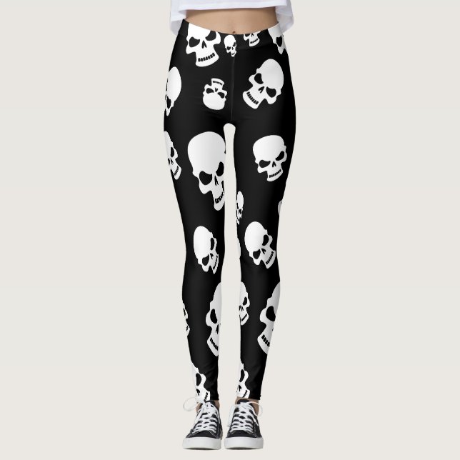 Leggings Crânes de Goth éffrayants Légendes d'Halloween noi (Devant)
