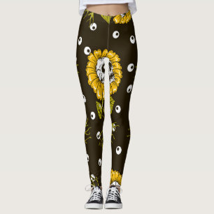 Leggings Crânes de tournesol : Unique Motif sans fil.