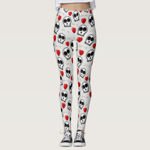 Leggings Crânes et Coeurs rouges Motif Halloween