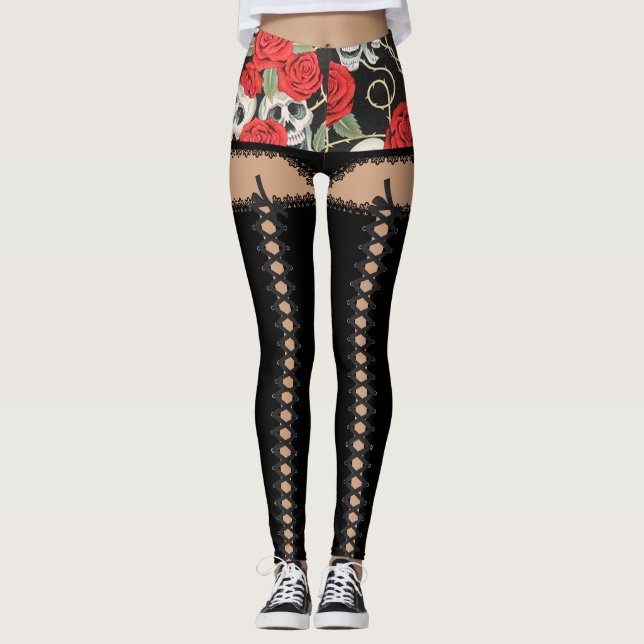 Leggings Crânes et costume de roses (Devant)