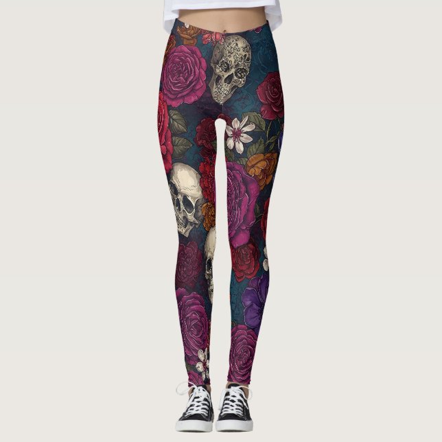 Leggings Crânes et fleurs (Devant)