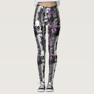 Leggings Crânes et fleurs violettes