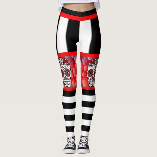 Leggings Crânes Et Légendes Roses (Devant)