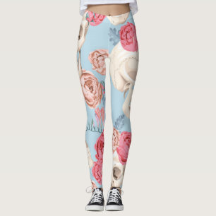 Leggings Crânes et Motif Vintage Rose