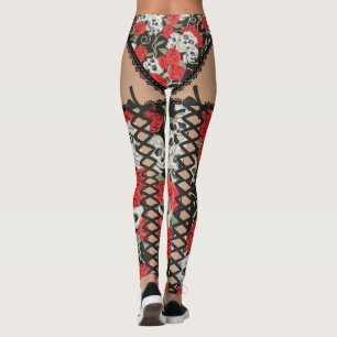 Leggings Crânes et roses (lacez)