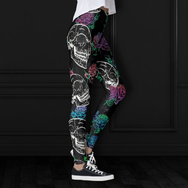 Leggings Crânes et Roses sombres | Funky Glam Ombre Grunge (Créateur téléchargé)