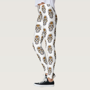 Leggings Crânes Floraux Motif Femmes