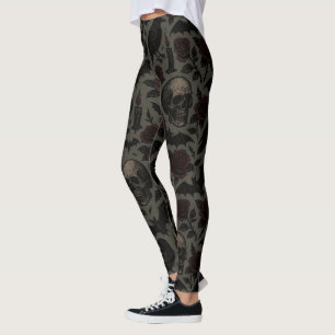 Leggings Crânes gothiques, corbeaux et Motif Rose