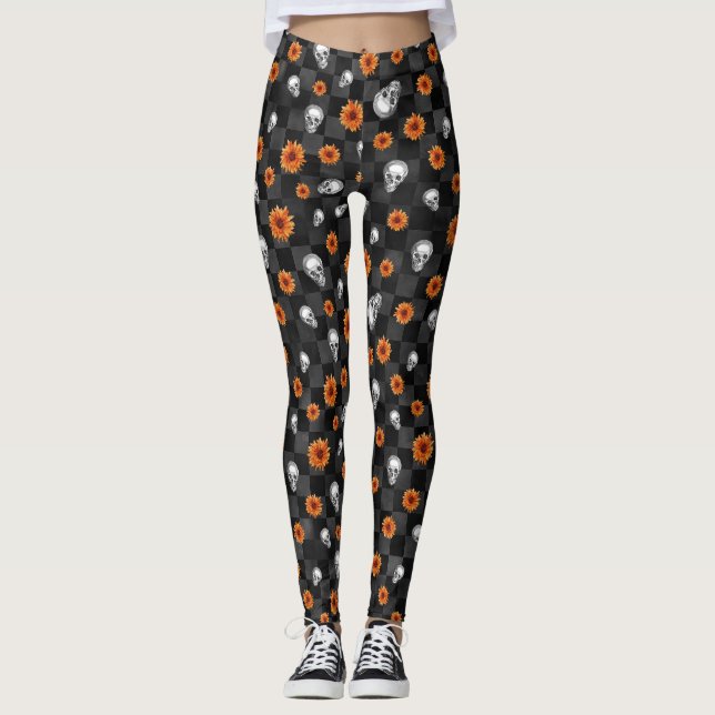 Leggings Crânes oranges et séries tournesol 11 (Devant)