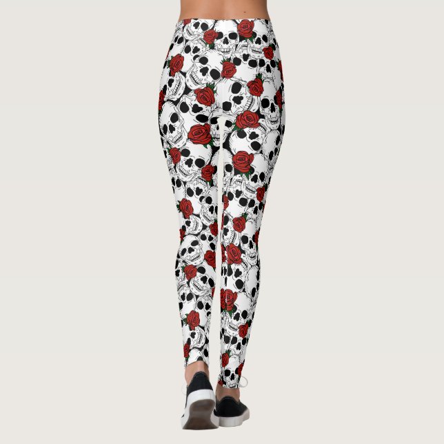 Leggings Crânes psychobliques et roses rouges modélisées (Dos)