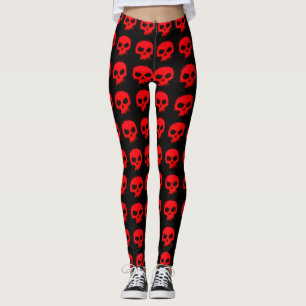 Leggings Crânes rouges gothiques sur pattes de style noir