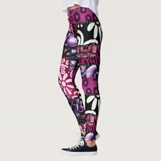 Leggings Crazy Quilt Black Cherry Floral Pattern  (Gauche)