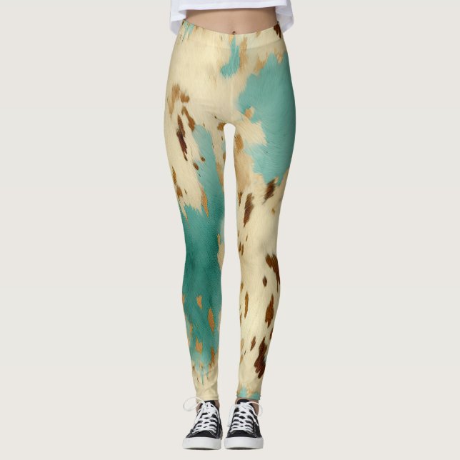Leggings Cream Gold Turquoise Cowhide Animal (Devant)