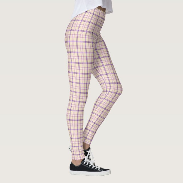 Leggings Cream Purple Plaid Classic Pattern Retro (Droite)