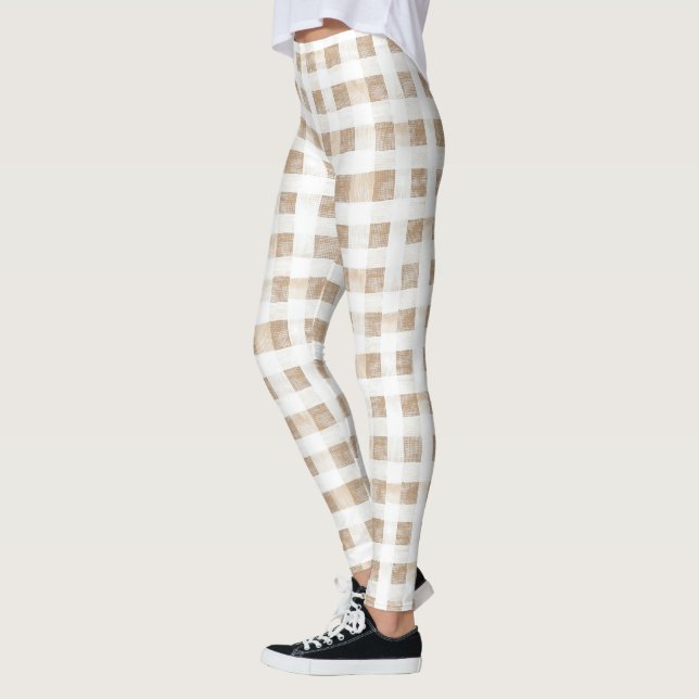 Leggings Cream White Plaid Stripes  (Gauche)