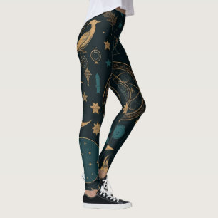 Leggings Créez Vos Propres Symboles Lunaires en Or Bleu Noi