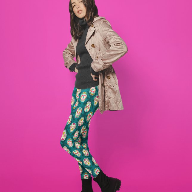 Leggings Crème de crânes de sucre et Turquoise à motif (Créateur téléchargé)