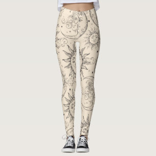Leggings Crème d'Ivoire Magie Vintage Céleste Soleil Lune É