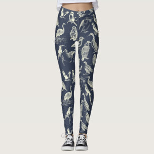 Leggings Crème et marine d'antiquités Imprimer illustré