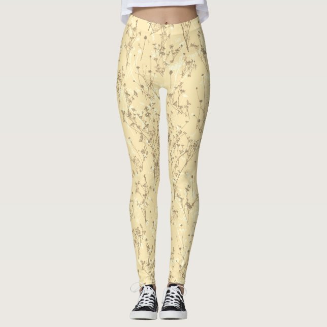 Leggings Crème moderne tendance Motif Fleur sauvage beige (Devant)