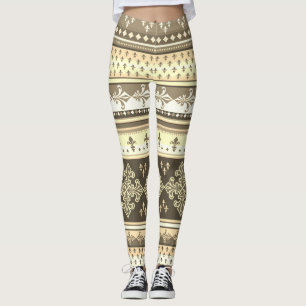 Leggings Crème Tribale Ethnique Tons Terre Brown Olive Khak