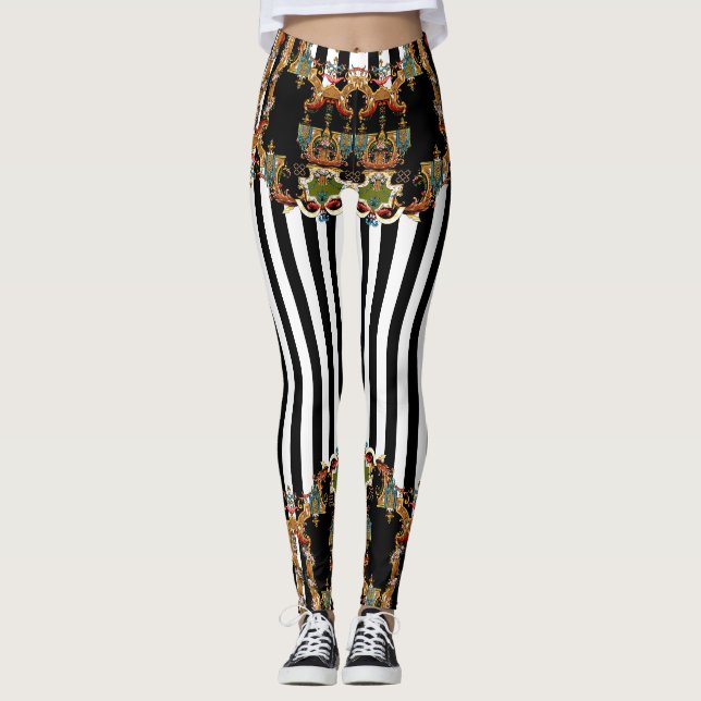 Leggings Crochet moderne et rayures noir et blanc (Devant)