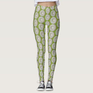 Leggings - Crocheted Spiral in Green on White
