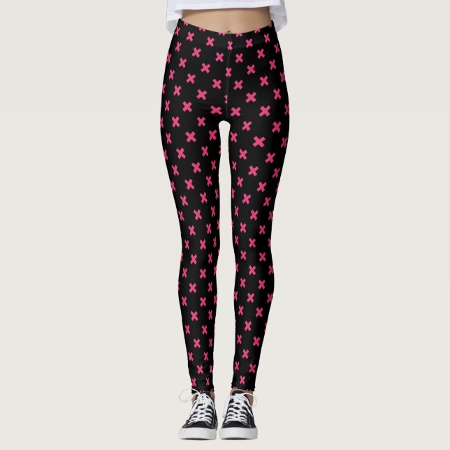 Leggings Crochis Fuchsia sur noir (Devant)