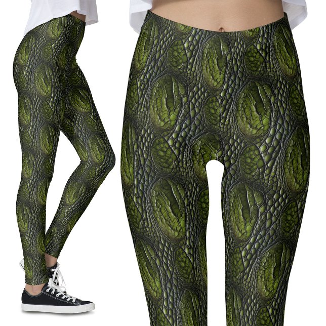 Leggings Crocodile Skin Dragon Scales Monstre Vert Marécage (Créateur téléchargé)