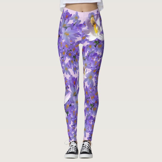 Leggings Crocus violets avec abeilles (Devant)