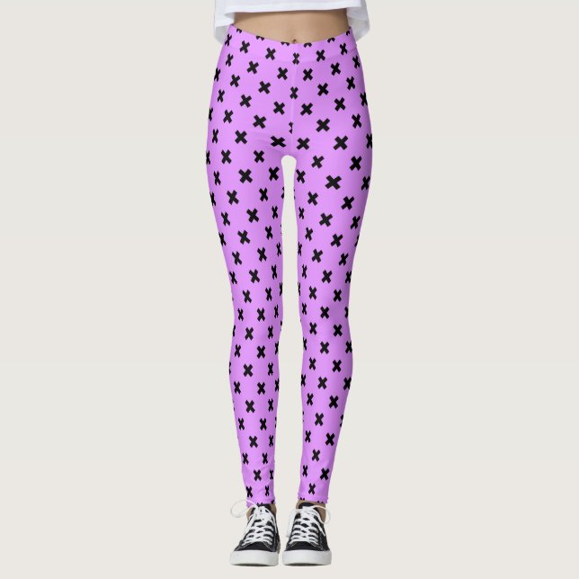 Leggings Croix noire sur lilas (Devant)