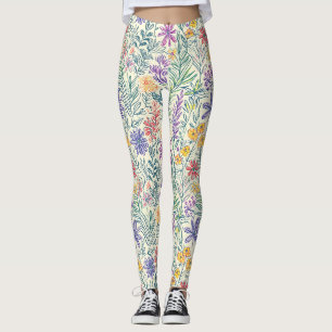 Leggings Croquis de fleur sauvage vintage (2)