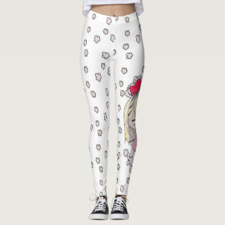 Leggings Croquis floraux et chibi malade d'amour avec