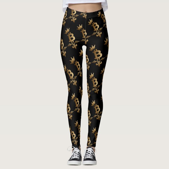 Leggings Cryptos guêtres d'or de Bitcoin (Devant)