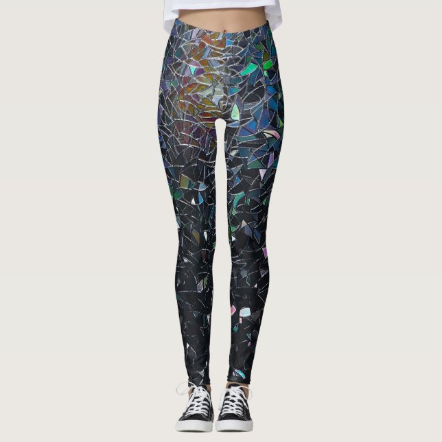 Leggings Custom Iridescent Abstract Stained Glass Pattern (Devant)