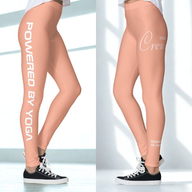 Leggings Custom Print Yoga Crew Peach (Peach yoga leggings with two views.)