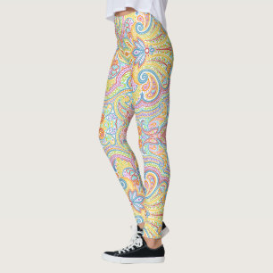 Leggings Cute Bleu Orange Rose Violet Blanc Paisley Floral