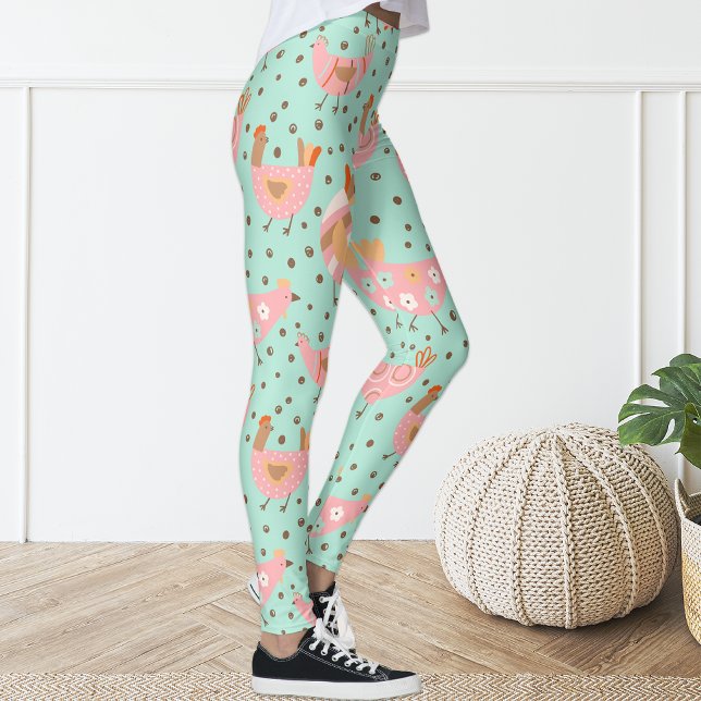 Leggings Cute Bleu Rose Hen Poulet Légendes Florales (Créateur téléchargé)