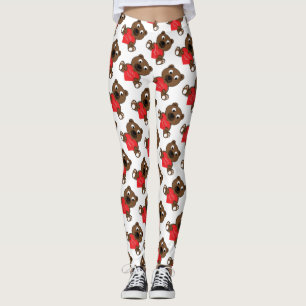 Leggings Cute Brown Ours Coeur Aimer Vous Valentines motif