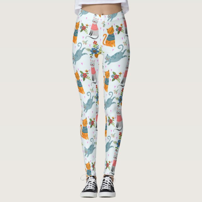 Leggings Cute Chat En Fleurs Motif Jardin (Devant)