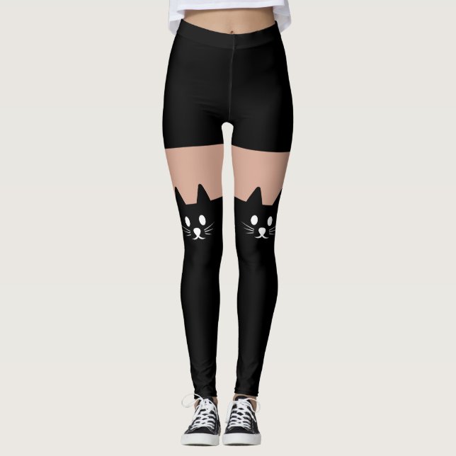 Leggings Cute Chat Face Nouveauté Amusant (Devant)