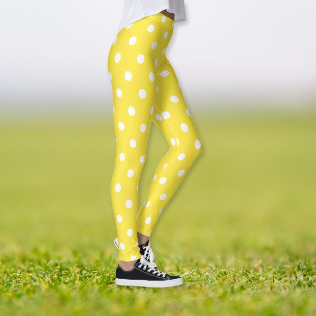 Leggings Cute Chic Blanc Pois Motif mode (Cute Chic Yellow White Polka Dots Pattern Fashion Leggings)