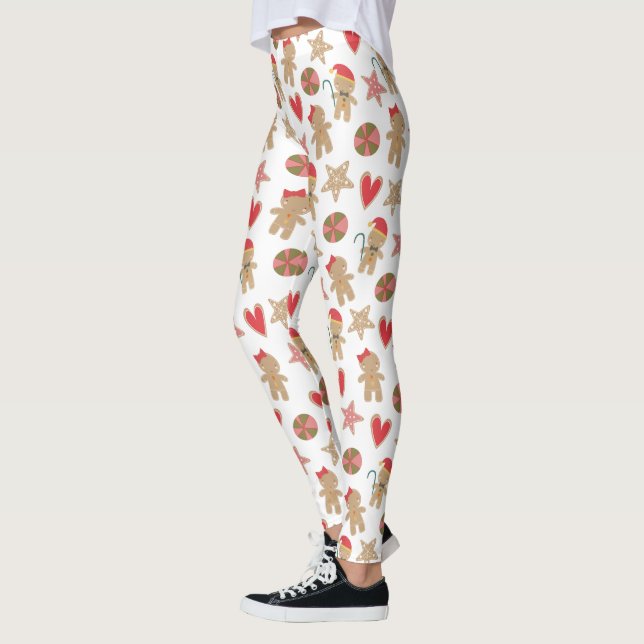 Leggings Cute Gingerbread Homme Coeurs de biscuits Étoiles  (Gauche)