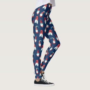 Leggings Cute Gnome Elf Moderne Motif nordique Marine Blue 