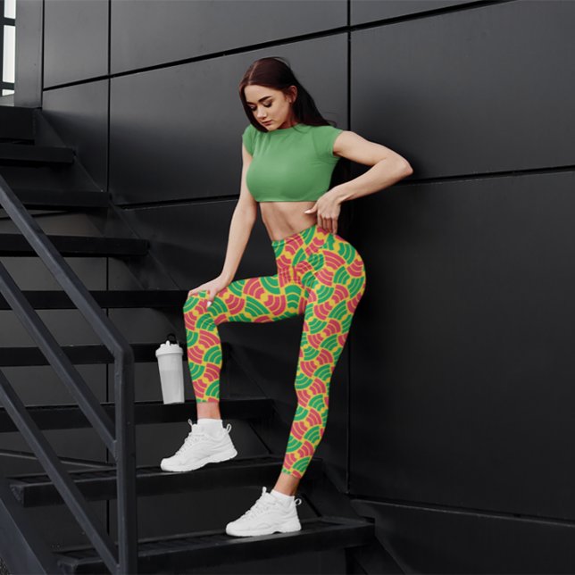 Leggings Cute Green Retro Gym Yoga Femmes Légendes Serrées (Créateur téléchargé)