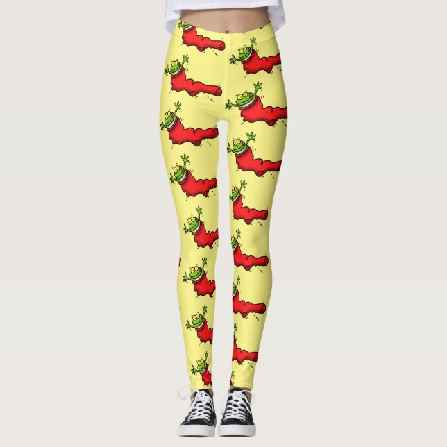 Leggings Cute grenouille dans une chaussette rouge saut de  (Devant)