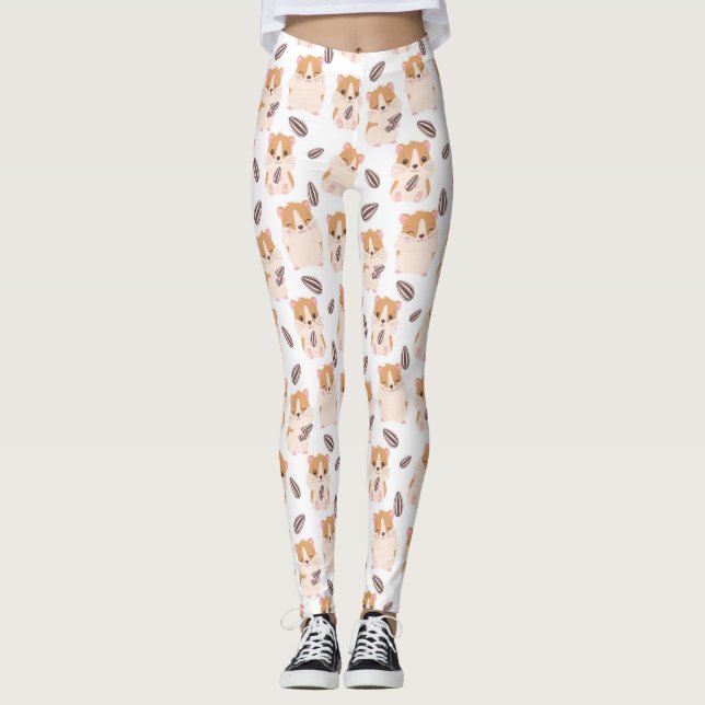 Leggings Cute Hamster Face et Motif de semences (Devant)